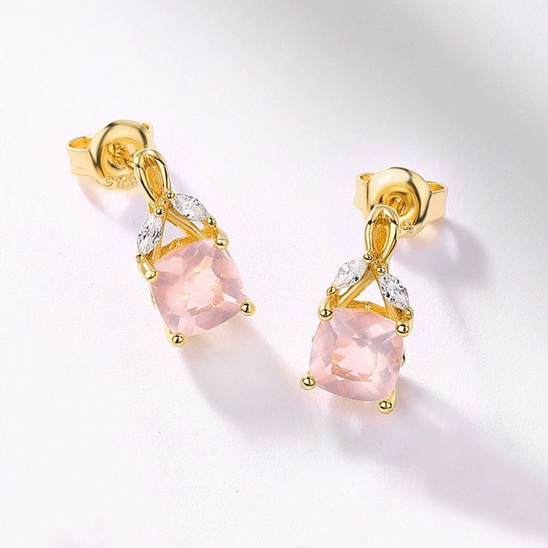 Cushion Cut Rose Quartz Classic Collection Stud Earrings