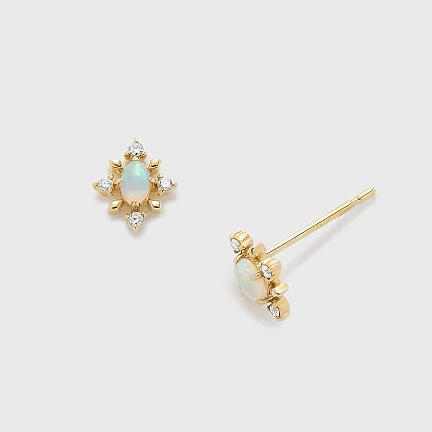Oval Cut Natural Opal Classic Minimalist Snowflake Stud Earrings