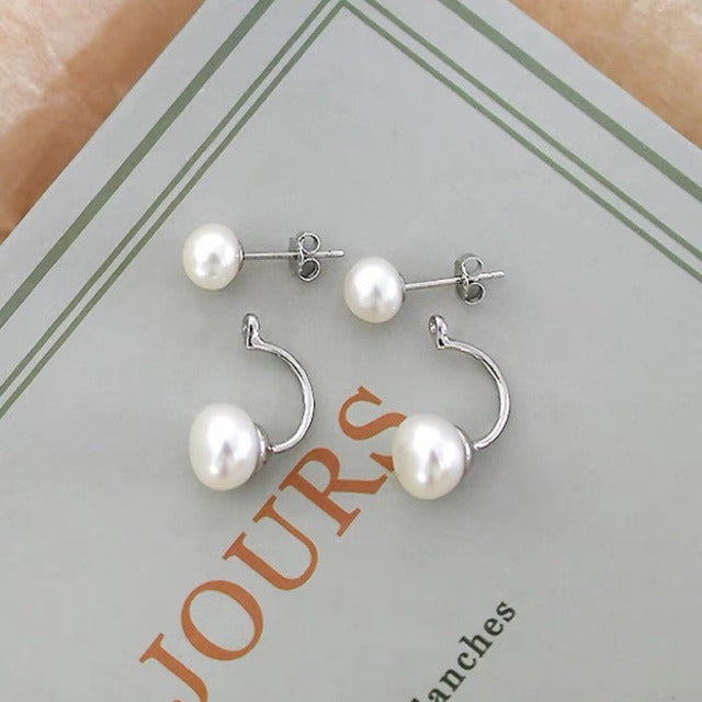 Round Cut Natural Freshwater Pearls Classic Stud Earrings