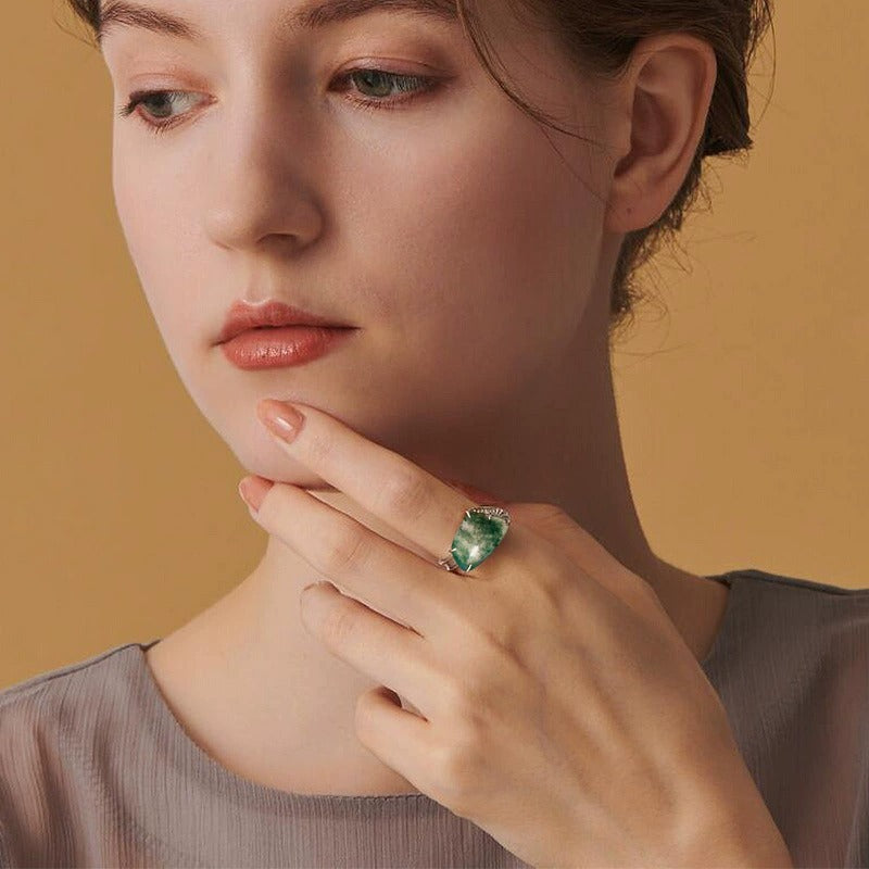 Irregular Cut Moss Agate Nature Inspired Adjustable Ring