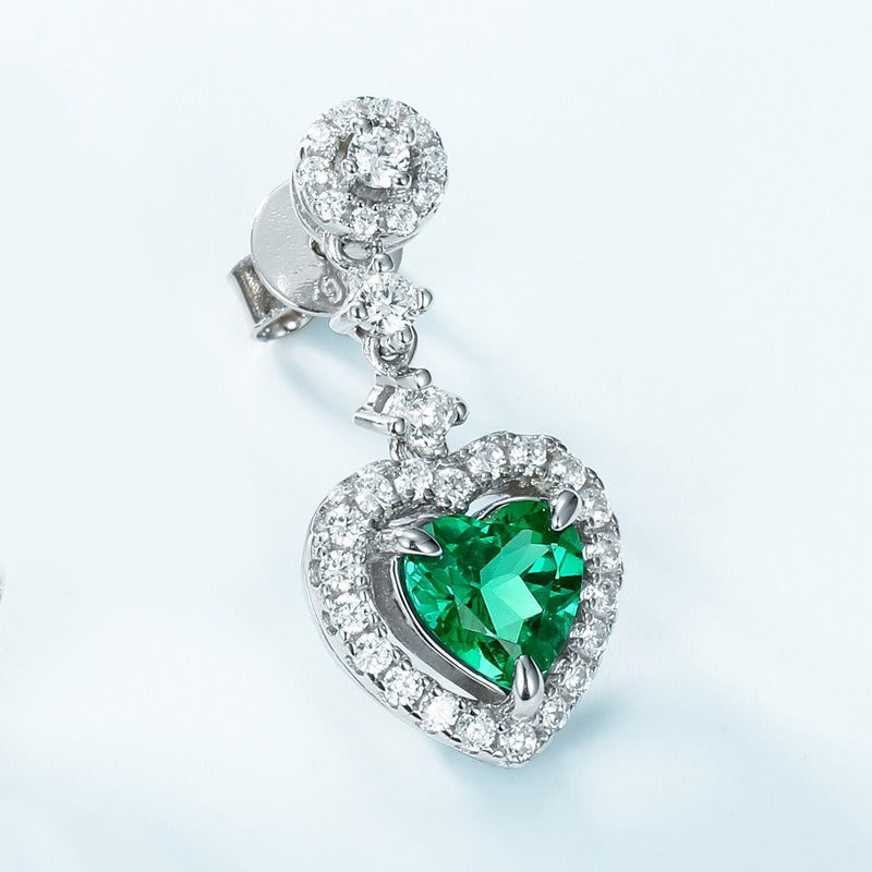 Heart Cut Lab Emerald Antique Halo Collection Drop Earrings