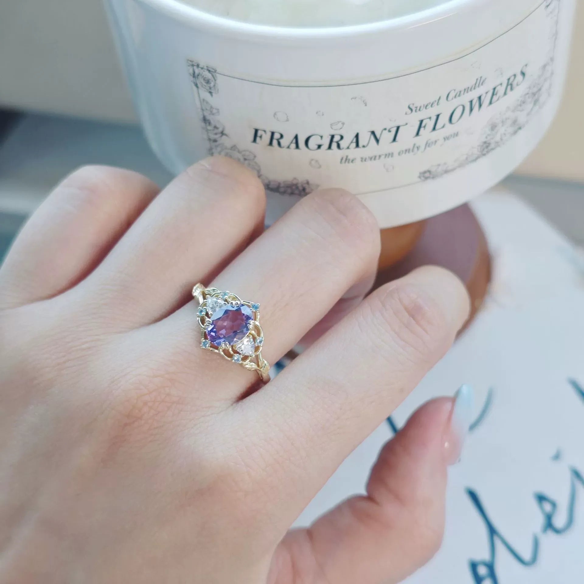 Unique Natural Oval Cut Amethyst Minimalist Women Wedding Ring