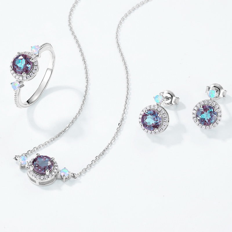 Round Cut Lab Alexandrite Halo Grace Stud Earrings