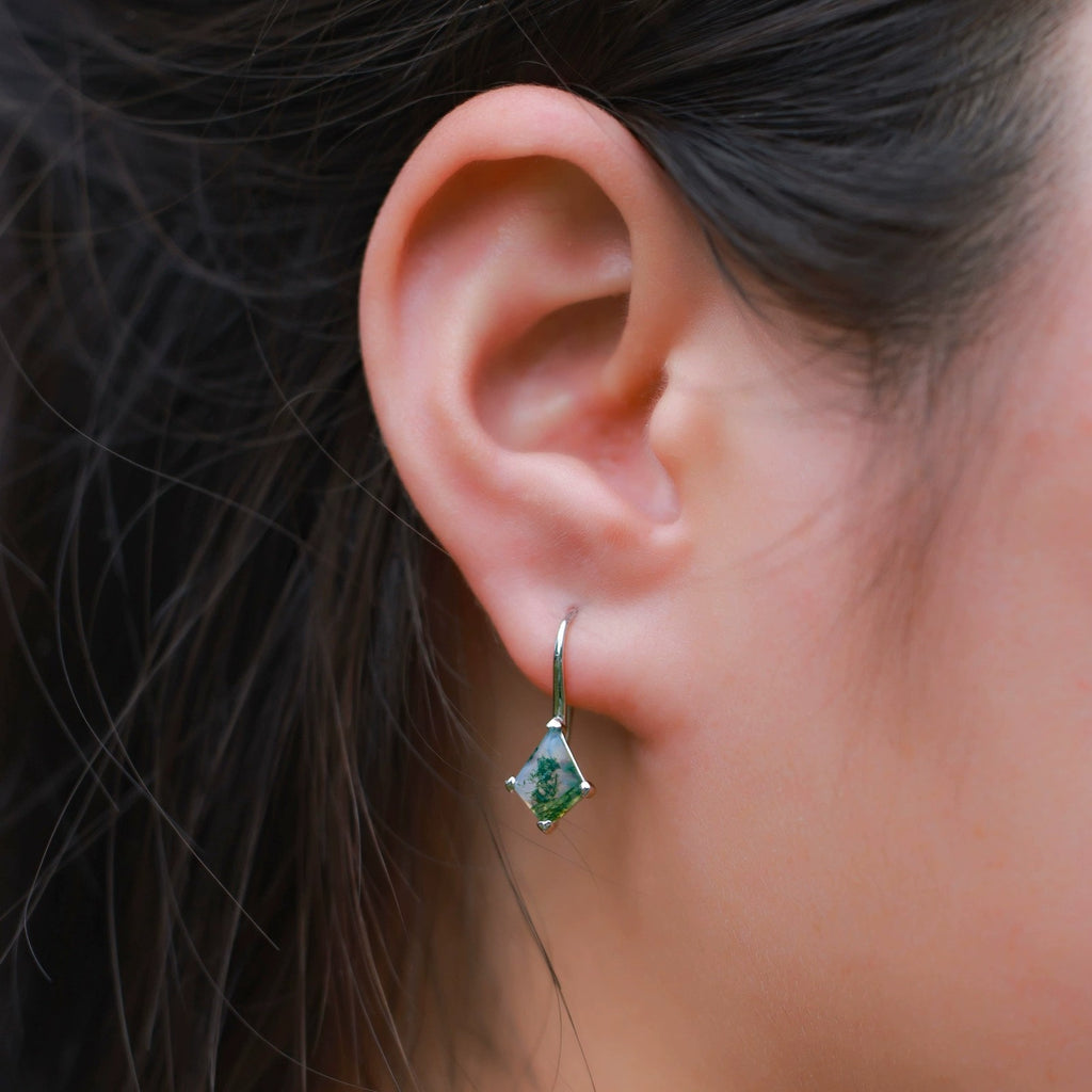 Kite Cut Moss Agate Classic Collection Minimalist Earrings
