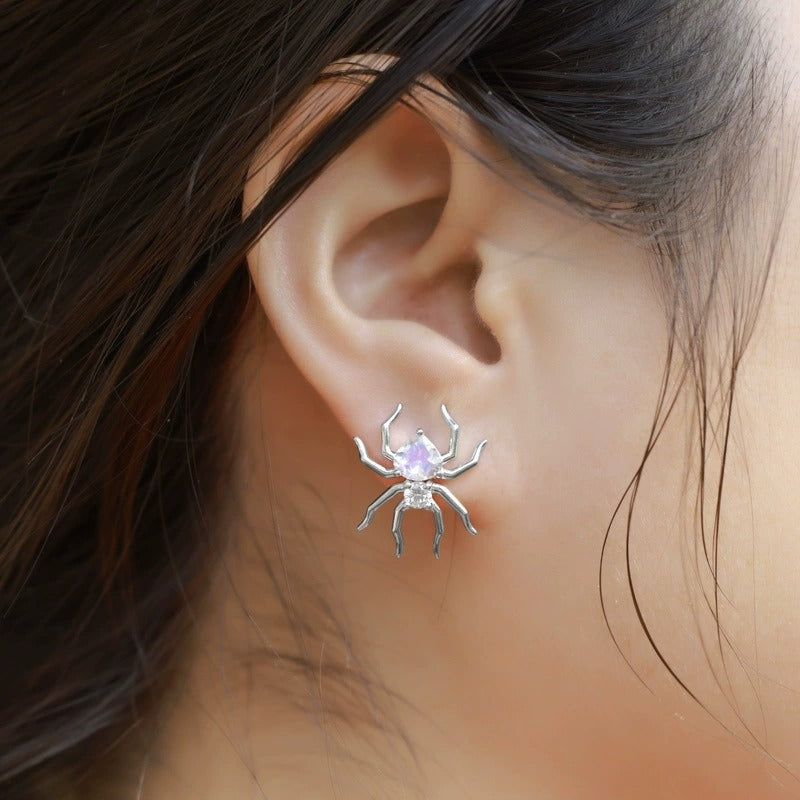 Pear Cut Moonstone Unique Spider Stud Earrings