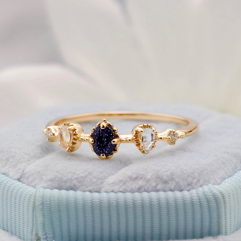 Oval Cut Blue Sandstone Vintage Ring Set