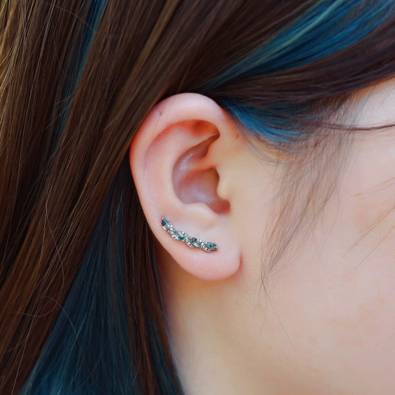 Marquise Cut Moss Agate Nature Inspired Earrings for Women