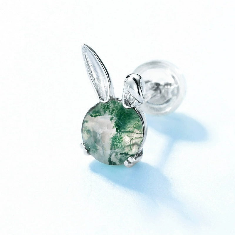 Round Cut Moss Agate Nature Inspired Stud Earrings for Women
