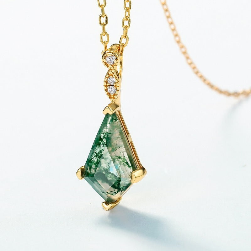 Aurelia Kite Cut Moss Agate Classic Necklace
