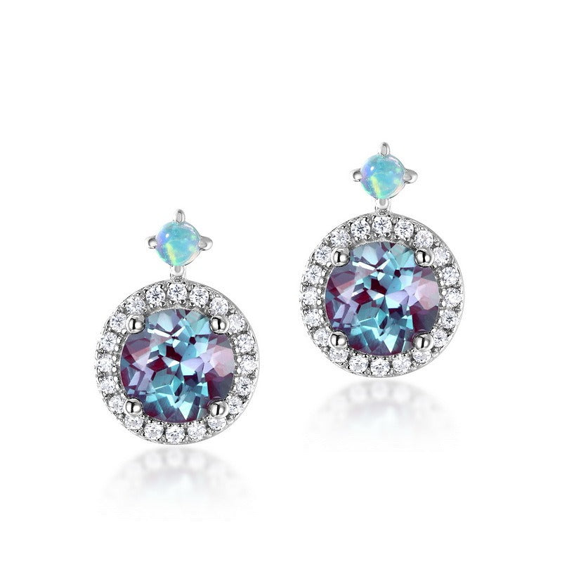 Round Cut Lab Alexandrite Halo Grace Stud Earrings