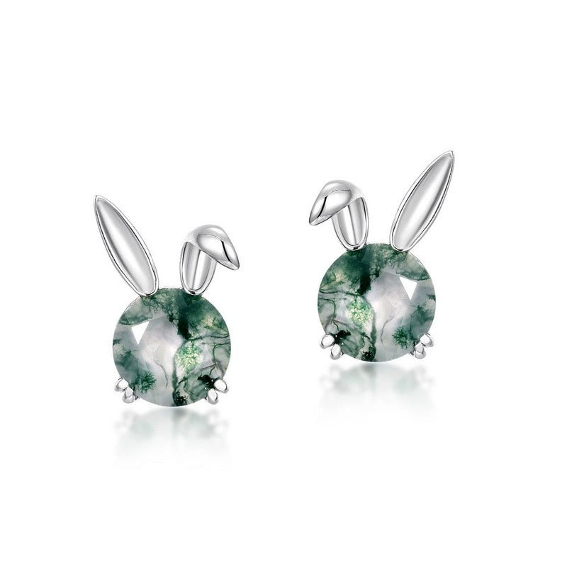 Round Cut Moss Agate Nature Inspired Stud Earrings for Women