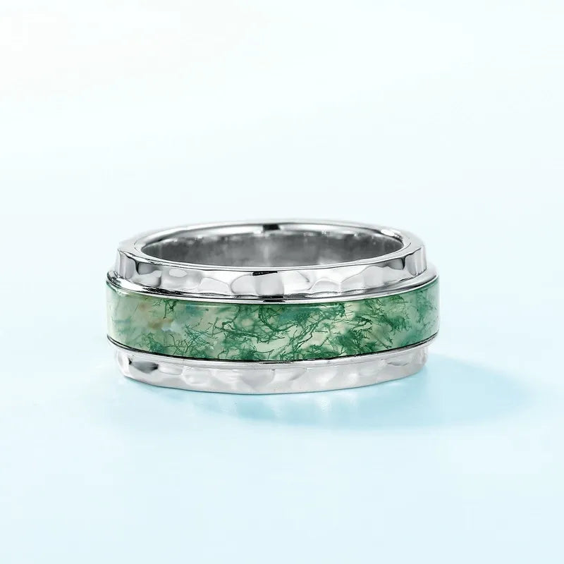 Green Moss Agate Inlay Wedding Men & Women Unisex Band