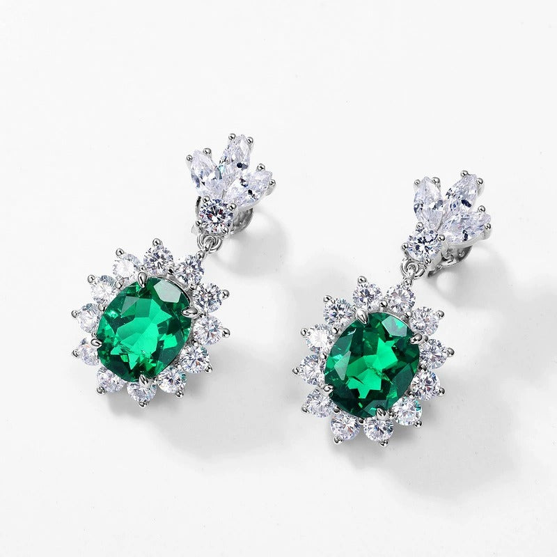 Oval Cut Lab Emerald Antique Halo Collection Drop Earrings