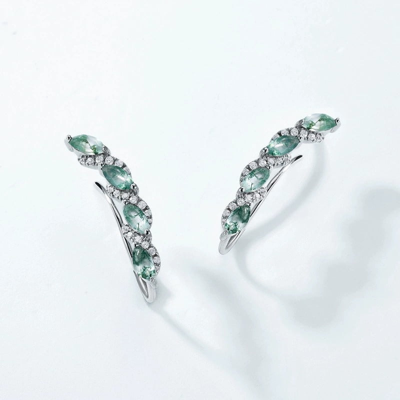 Marquise Cut Moss Agate Nature Inspired Earrings for Women