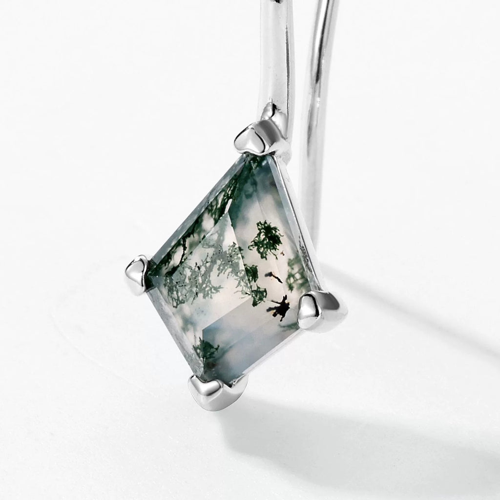 Kite Cut Moss Agate Classic Collection Minimalist Earrings