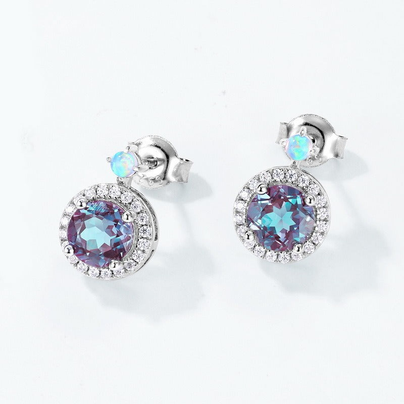 Round Cut Lab Alexandrite Halo Grace Stud Earrings