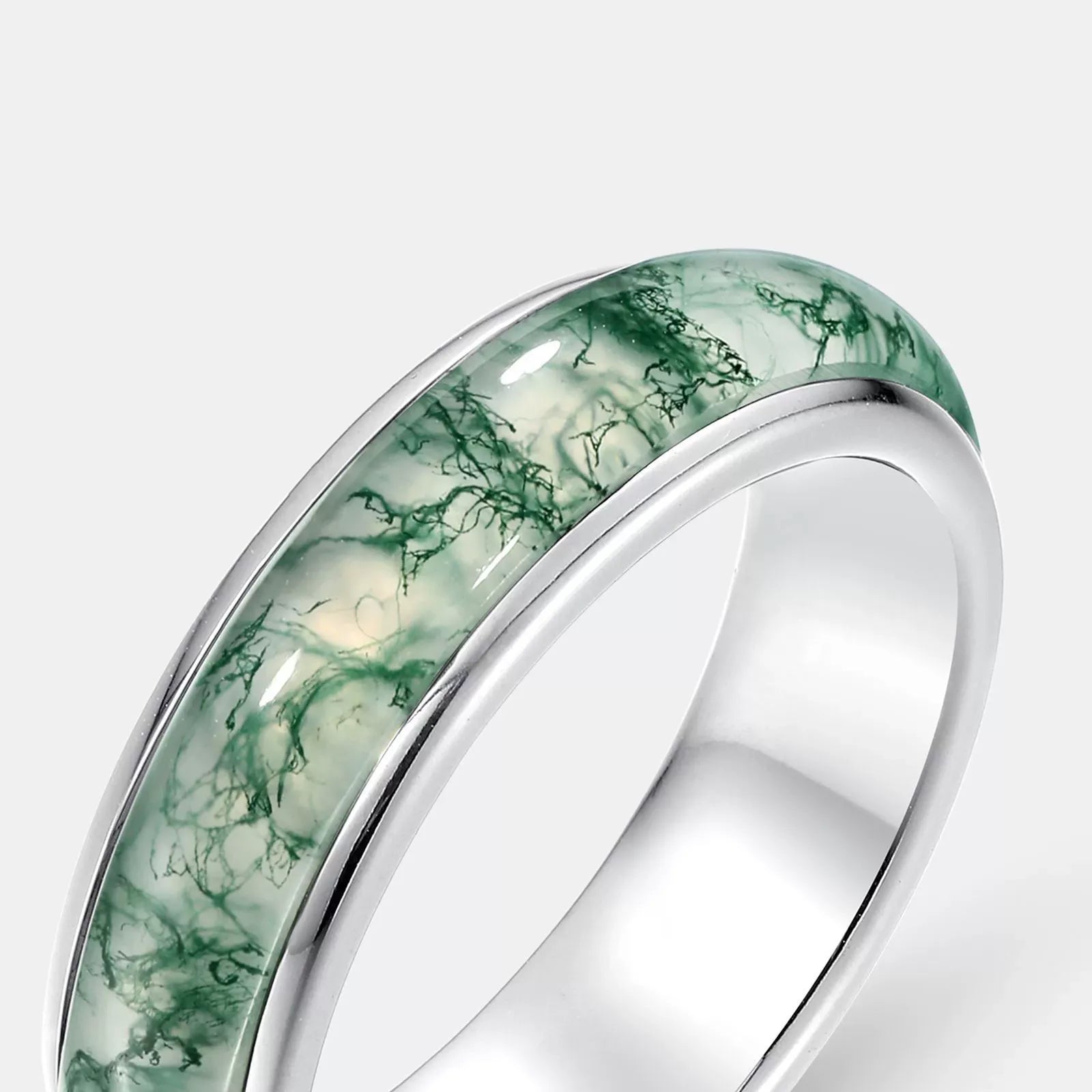 4mm Simple Moss Agate Inlay Wedding Men & Women Unisex Band