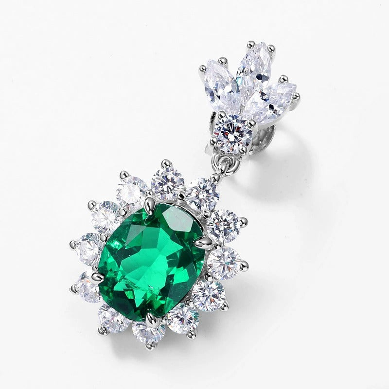 Oval Cut Lab Emerald Antique Halo Collection Drop Earrings