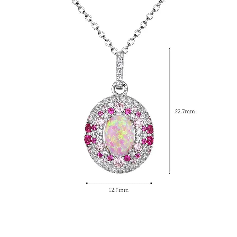 Selene Oval Cut Pink Opal Halo Necklace