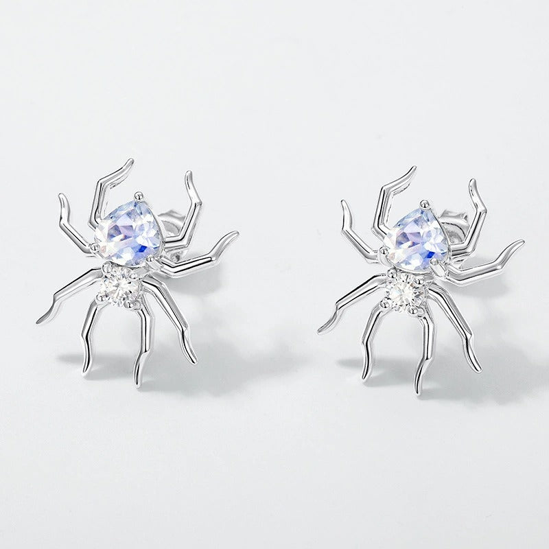 Pear Cut Moonstone Unique Spider Stud Earrings