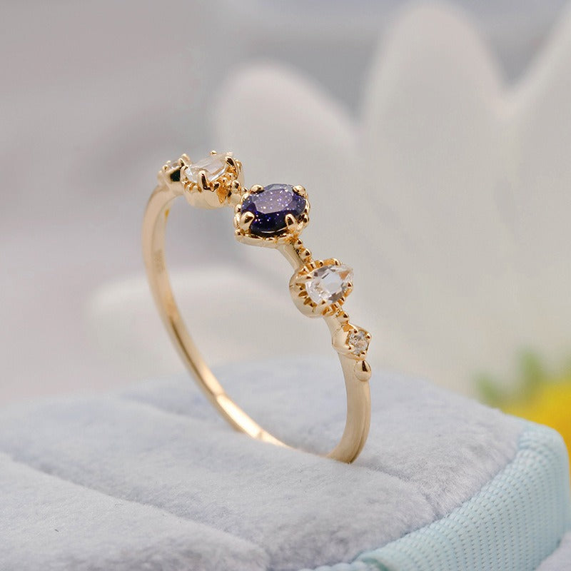 Oval Cut Blue Sandstone Vintage Ring Set