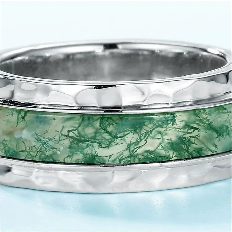 Green Moss Agate Inlay Wedding Men & Women Unisex Band