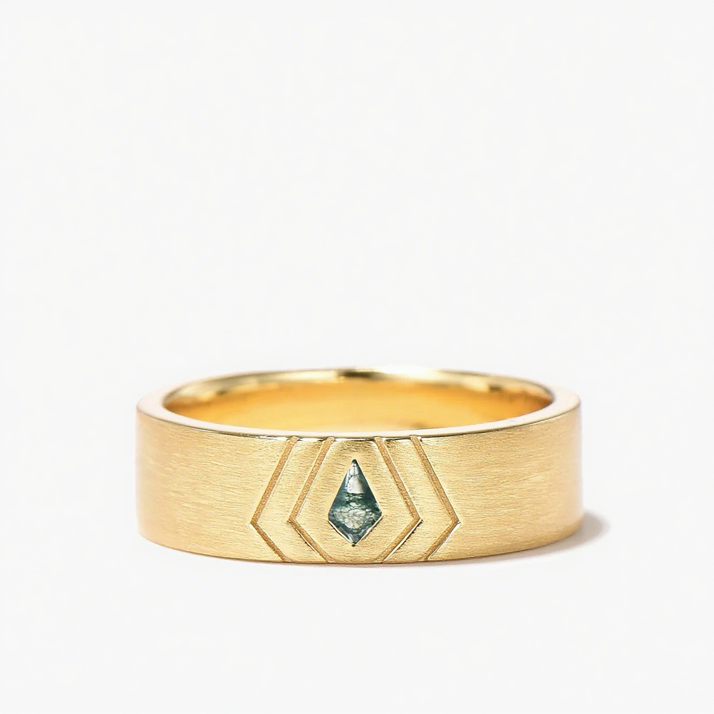 6MM Brushed Kite Cut Moss Agate Solitaire Men Band