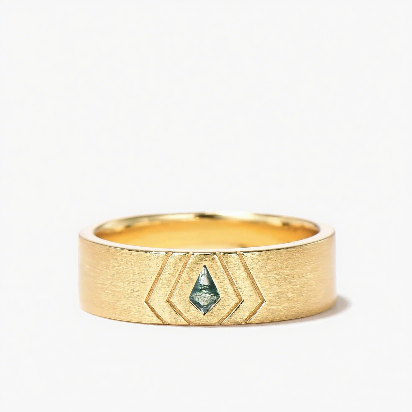 6MM Brushed Kite Cut Moss Agate Solitaire Men Band