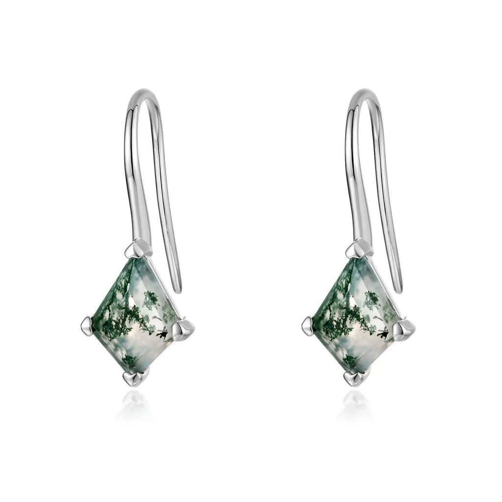 Kite Cut Moss Agate Classic Collection Minimalist Earrings