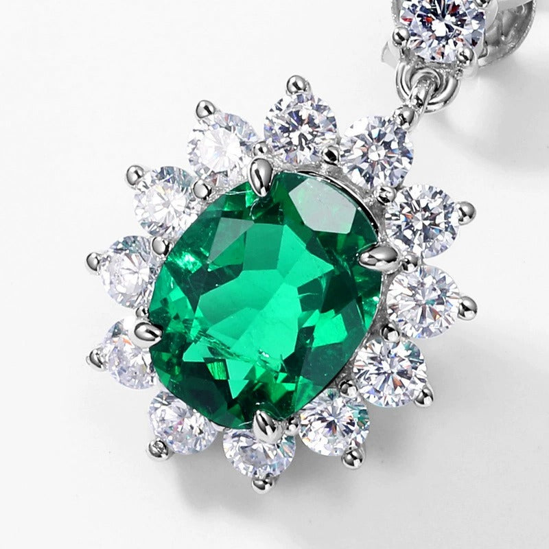 Oval Cut Lab Emerald Antique Halo Collection Drop Earrings