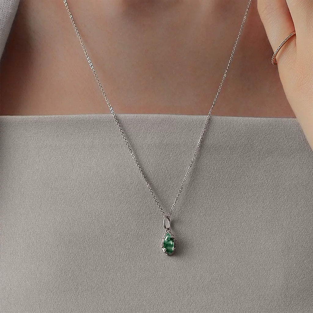 'Everolive' Green Moss Agate Olive Branch Nature Pendant Necklace