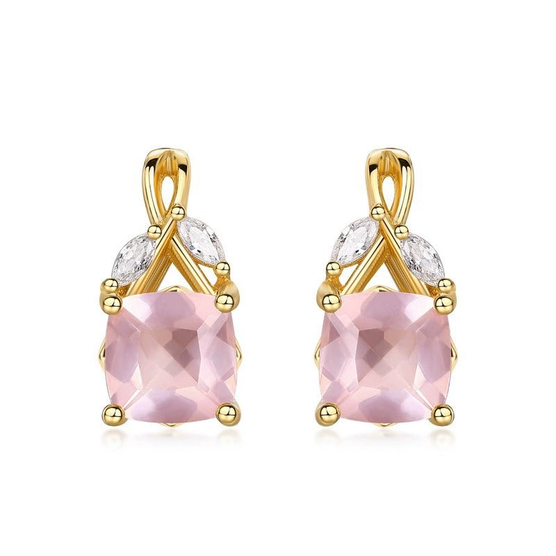 Cushion Cut Rose Quartz Classic Collection Stud Earrings