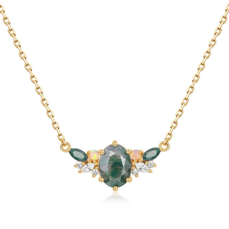 Ophelia Oval Cut Moss Agate Unique Necklace