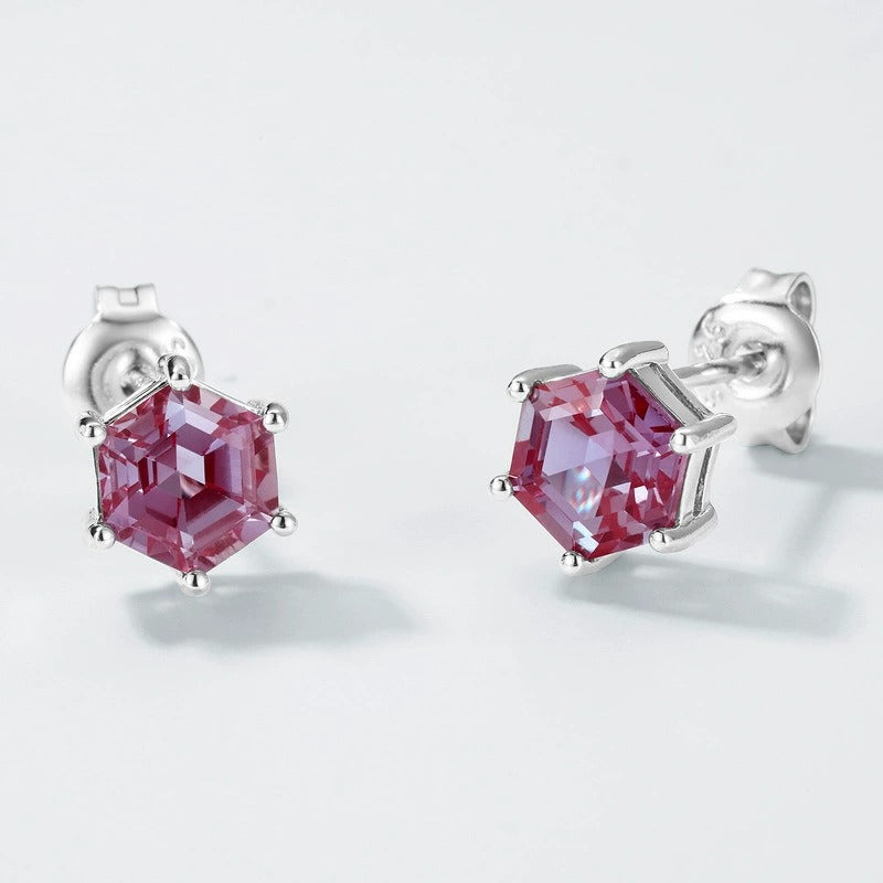 Hexagon Cut Lab Alexandrite Classic Stud Earrings