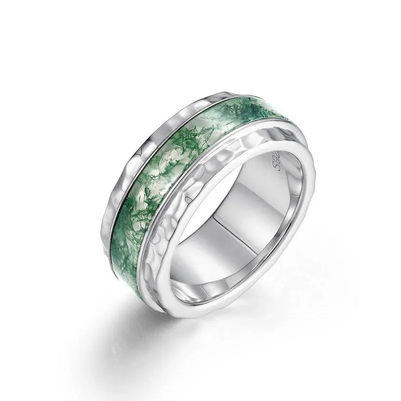 Green Moss Agate Inlay Wedding Men & Women Unisex Band