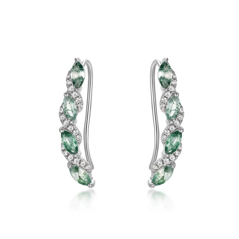 Marquise Cut Moss Agate Nature Inspired Earrings for Women