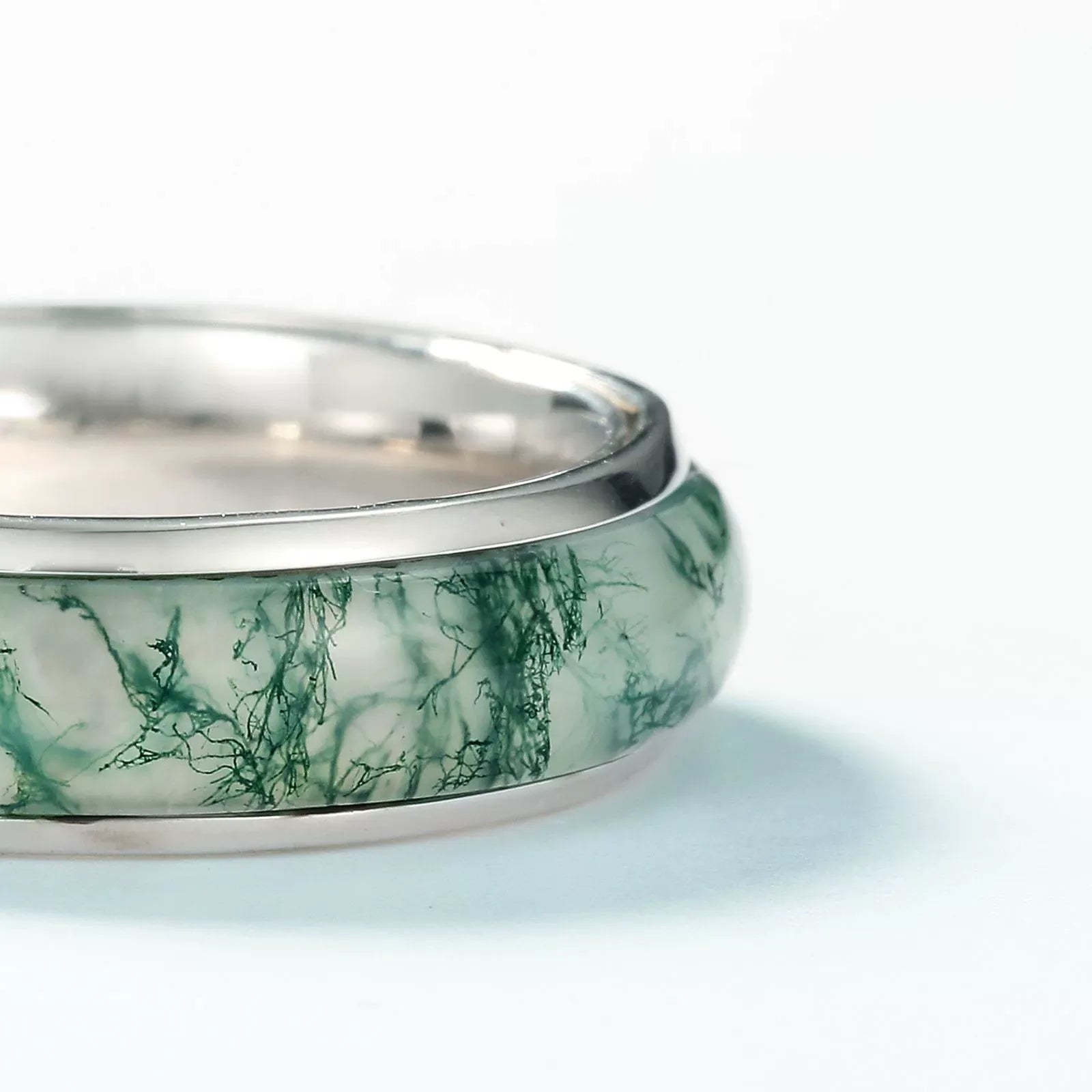 4mm Simple Moss Agate Inlay Wedding Men & Women Unisex Band