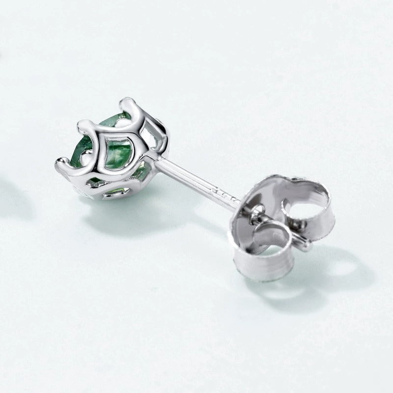 Oval Cut Moss Agate Classic Minimalist Stud Earrings