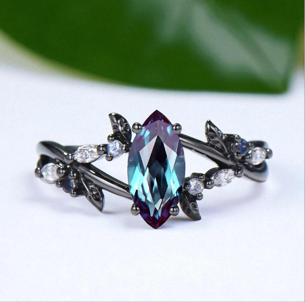 Unique Natural Inspired Gothic Marquise Turquoise Birthstone Engagement Ring