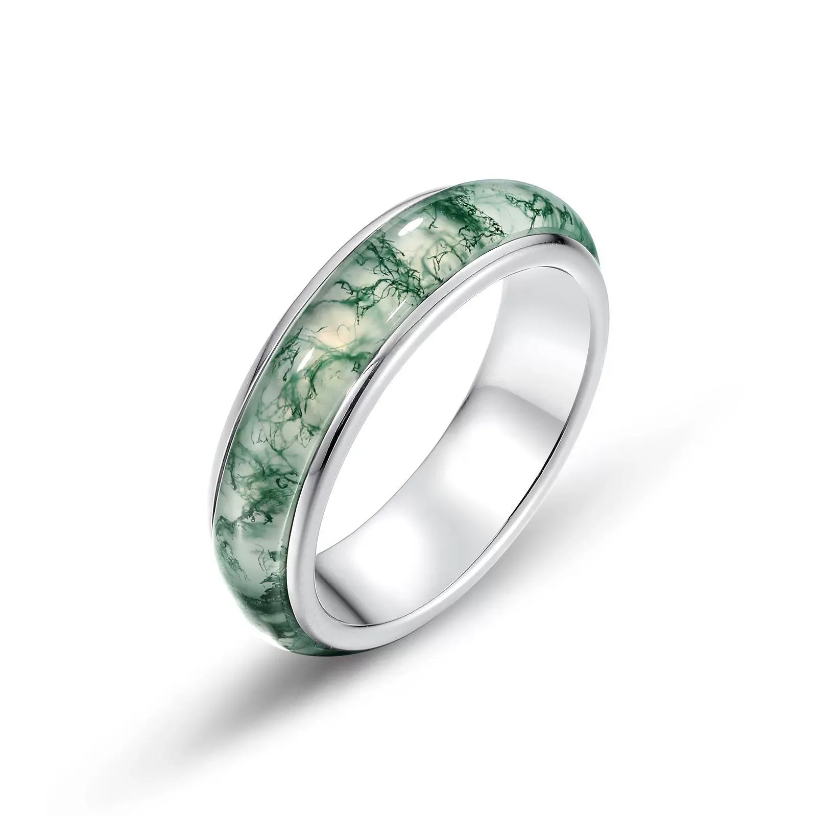 4mm Simple Moss Agate Inlay Wedding Men & Women Unisex Band