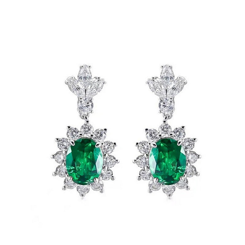 Oval Cut Lab Emerald Antique Halo Collection Drop Earrings