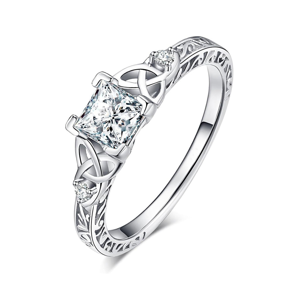Eternal Knot – Princess Cut Moissanite Solitaire Vintage Celtic Knot Engagement Ring