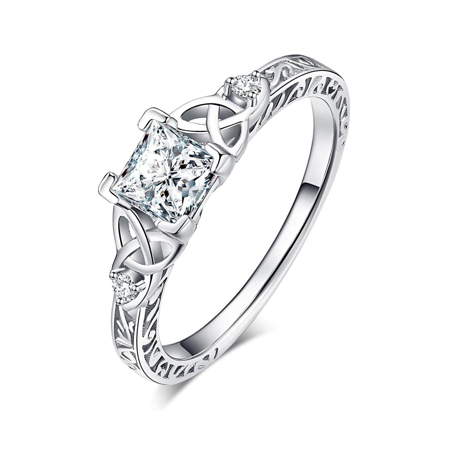 Eternal Knot – Princess Cut Moissanite Solitaire Vintage Celtic Knot Engagement Ring