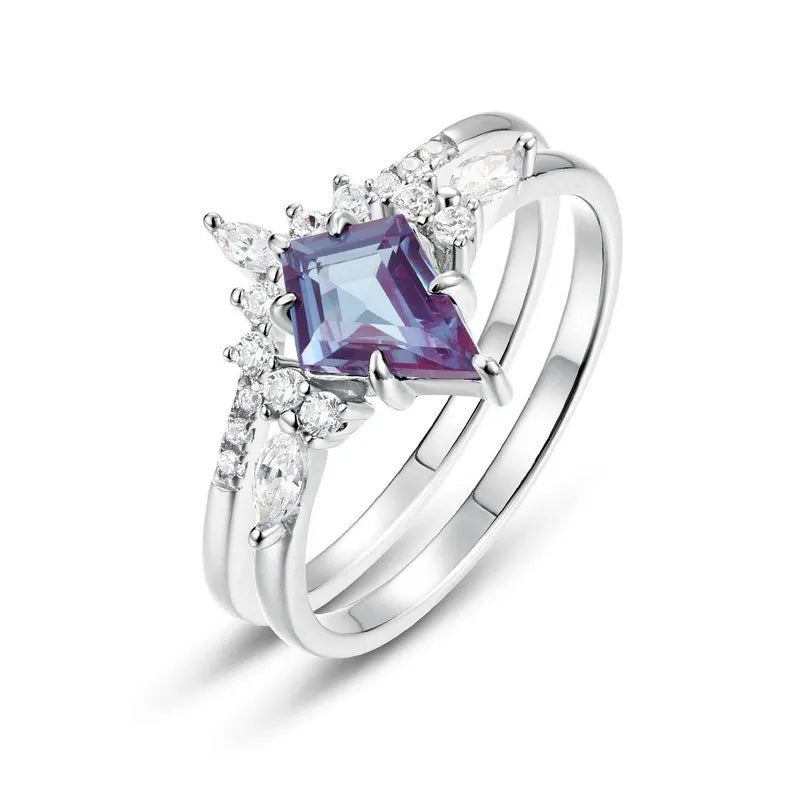 Minimalist Geometric Kite Lab Alexandrite Fashion Jewelry Ring