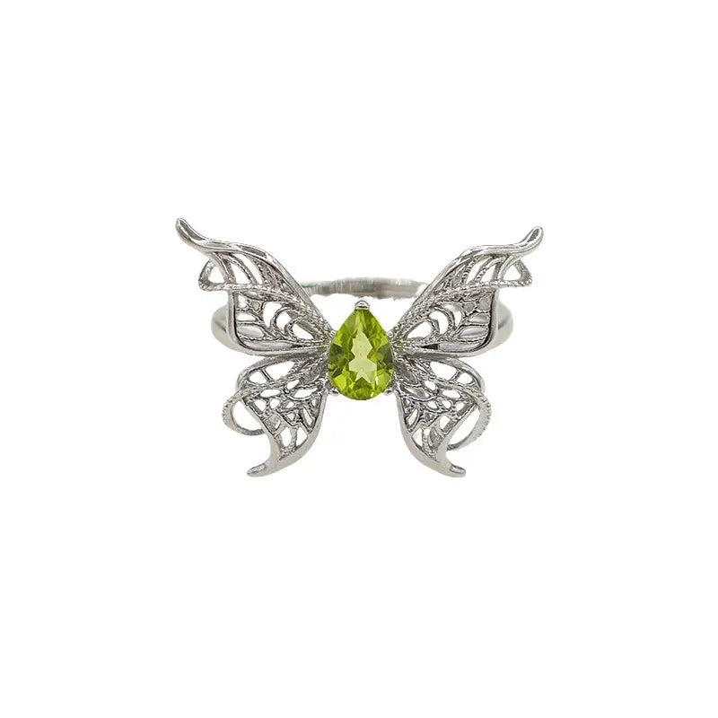 Natural Amethyst Butterfly Adjustable Ring Elegant Unique Jewelry