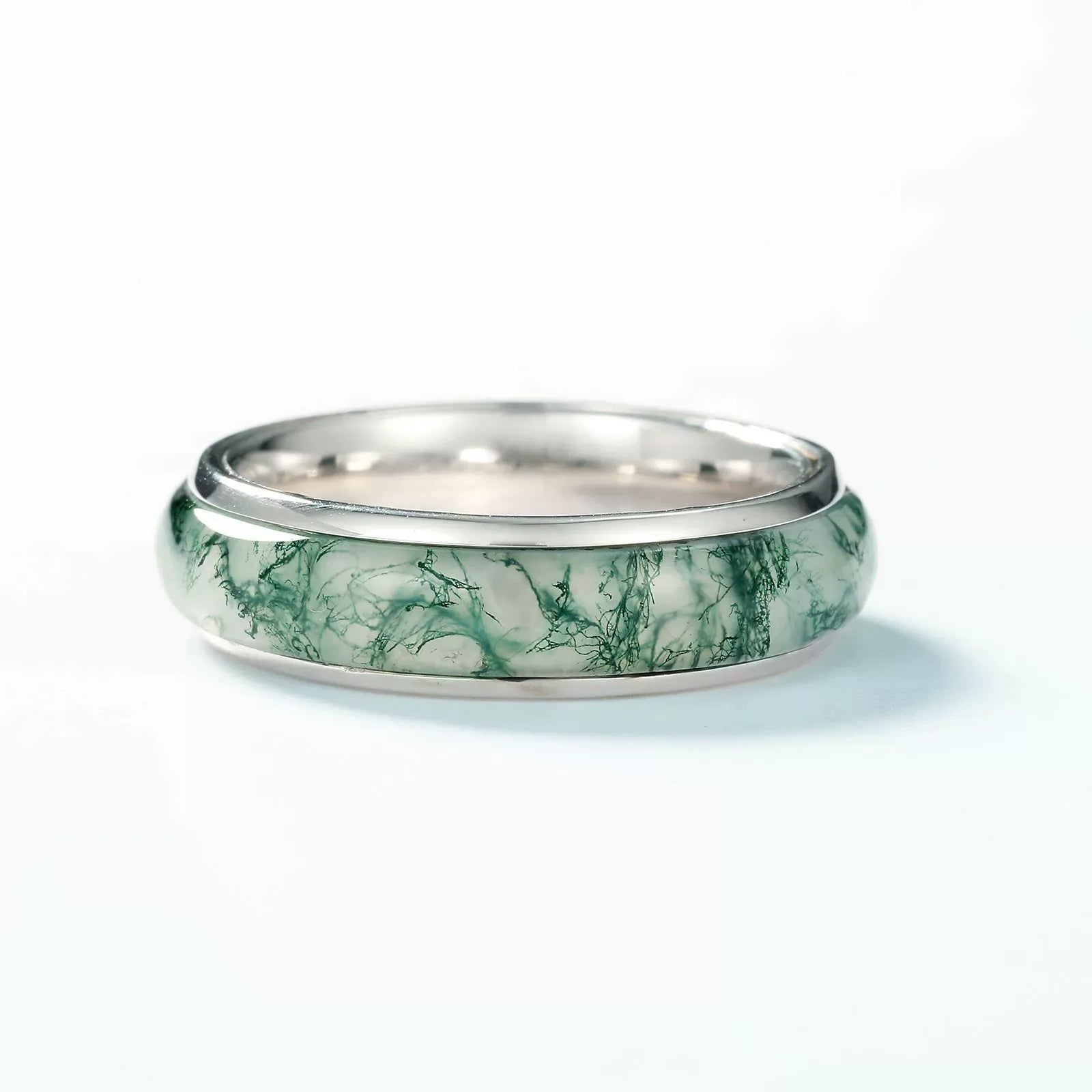 4mm Simple Moss Agate Inlay Wedding Men & Women Unisex Band