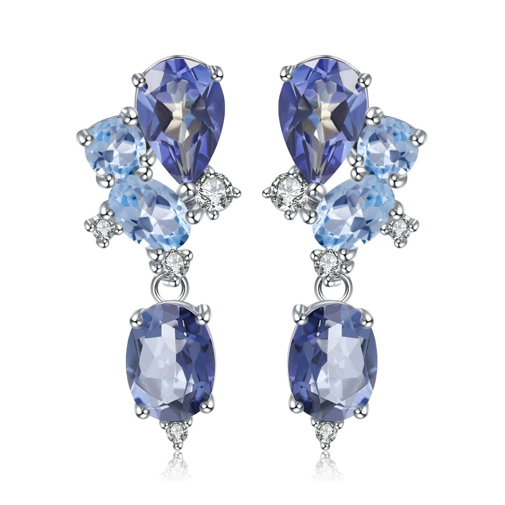Pear & Oval Cut Natural Topaz&Amethyst Unique Drop Earrings
