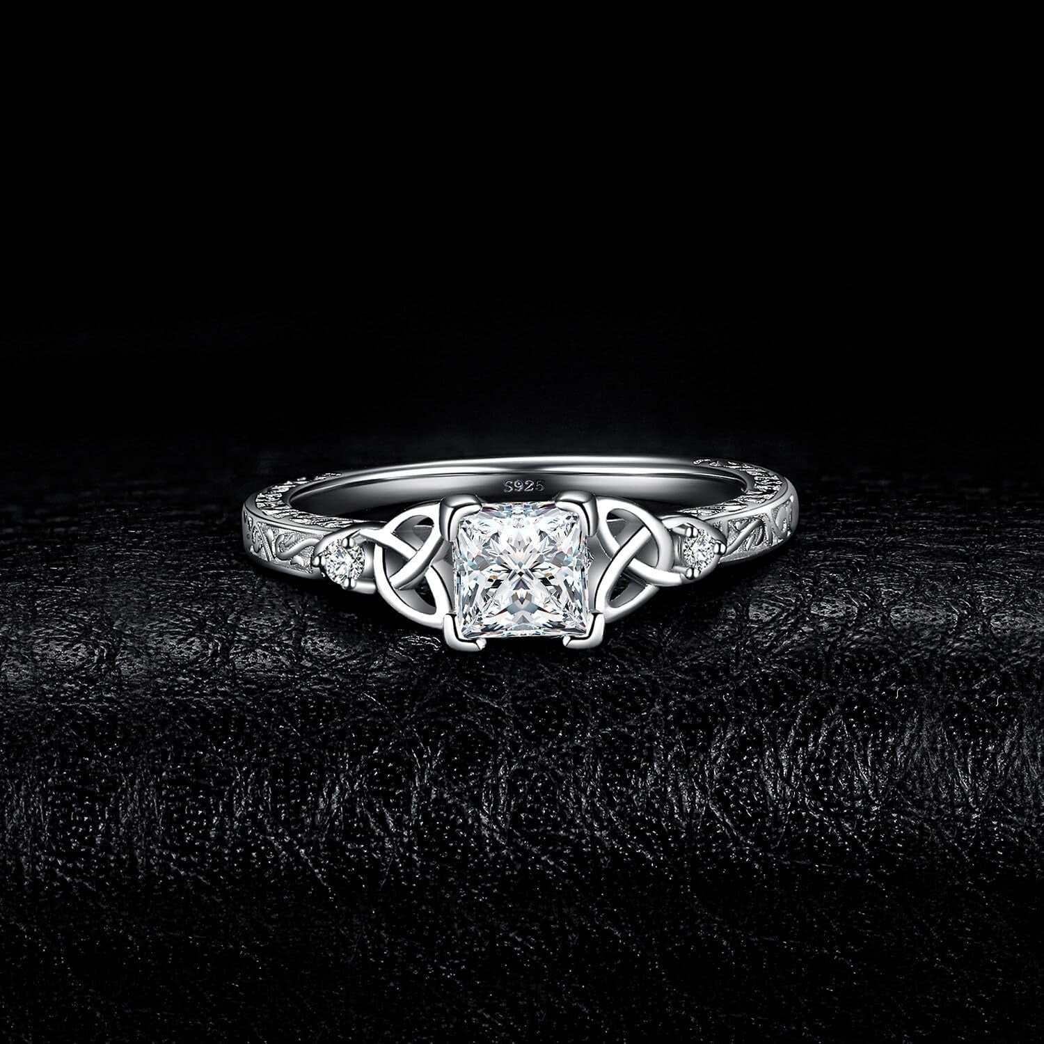 Eternal Knot – Princess Cut Moissanite Solitaire Vintage Celtic Knot Engagement Ring