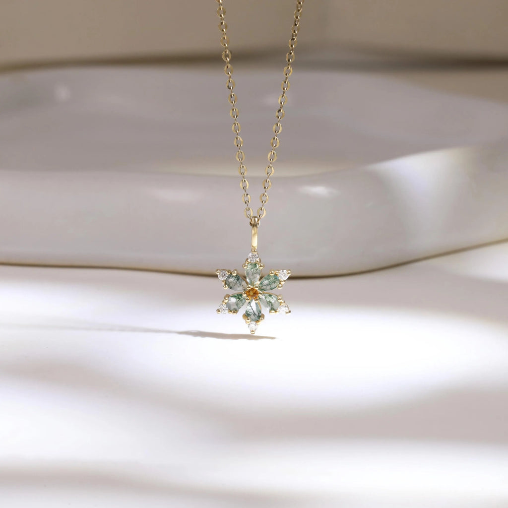 Marquise Cut Moss Agate Leaf  Necklace - ‘Clarissa’