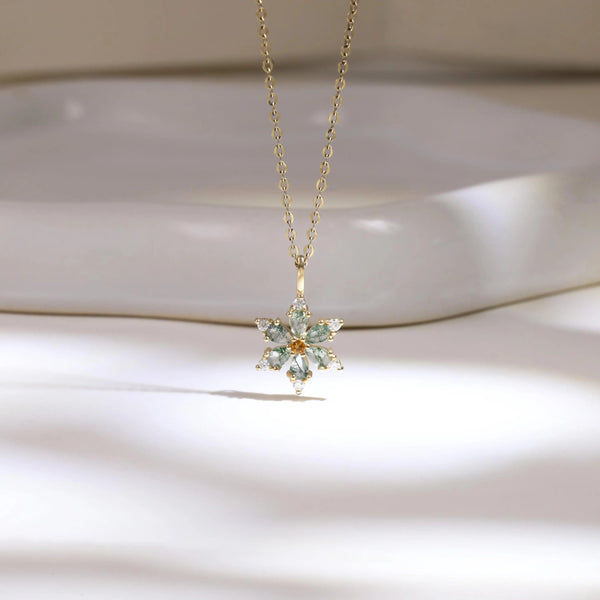 Marquise Cut Moss Agate Leaf  Necklace - ‘Clarissa’